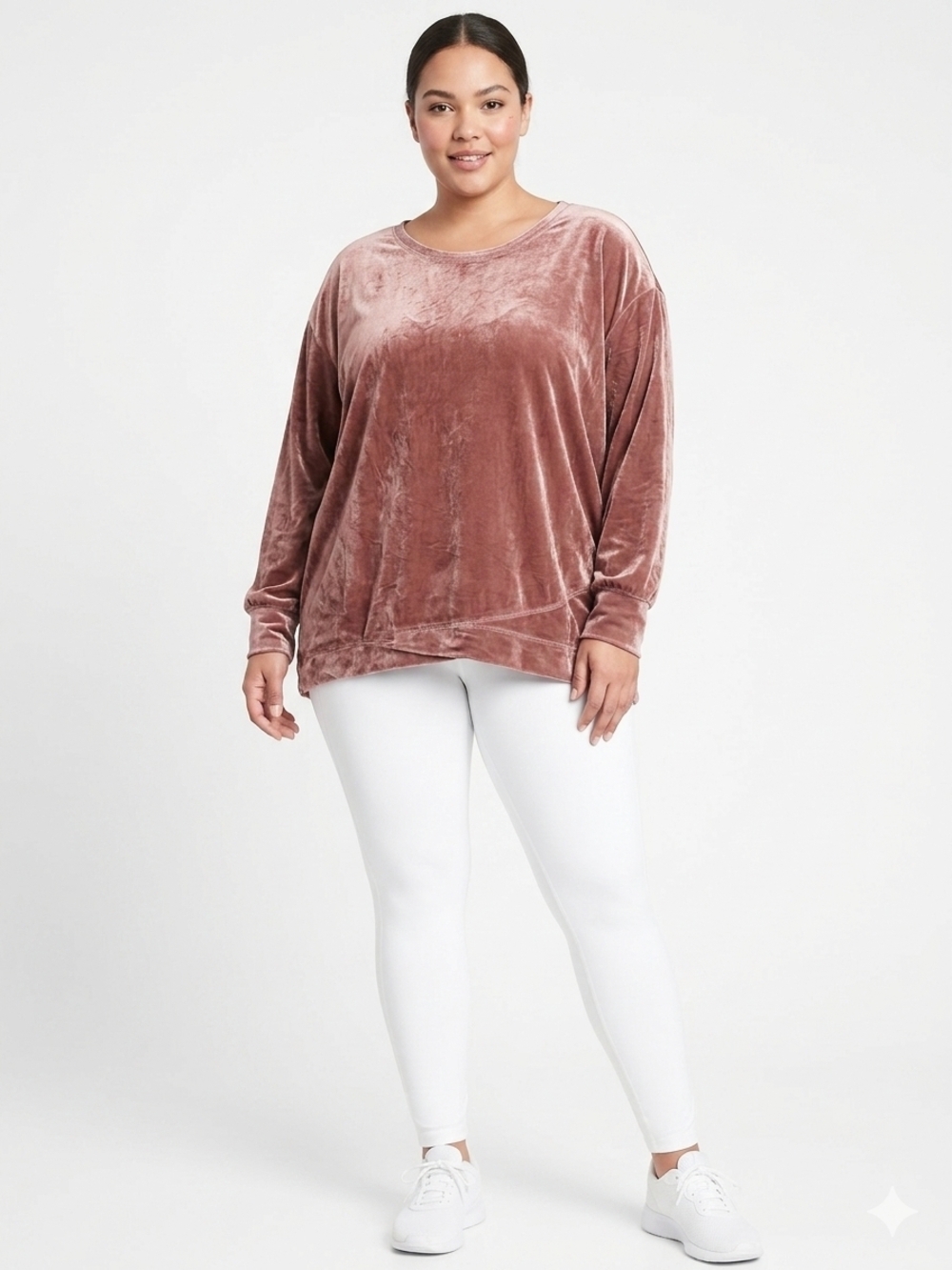 Plus Velvet Long-Sleeve Pullover Top - Dusty Rose Up To Size 3XL